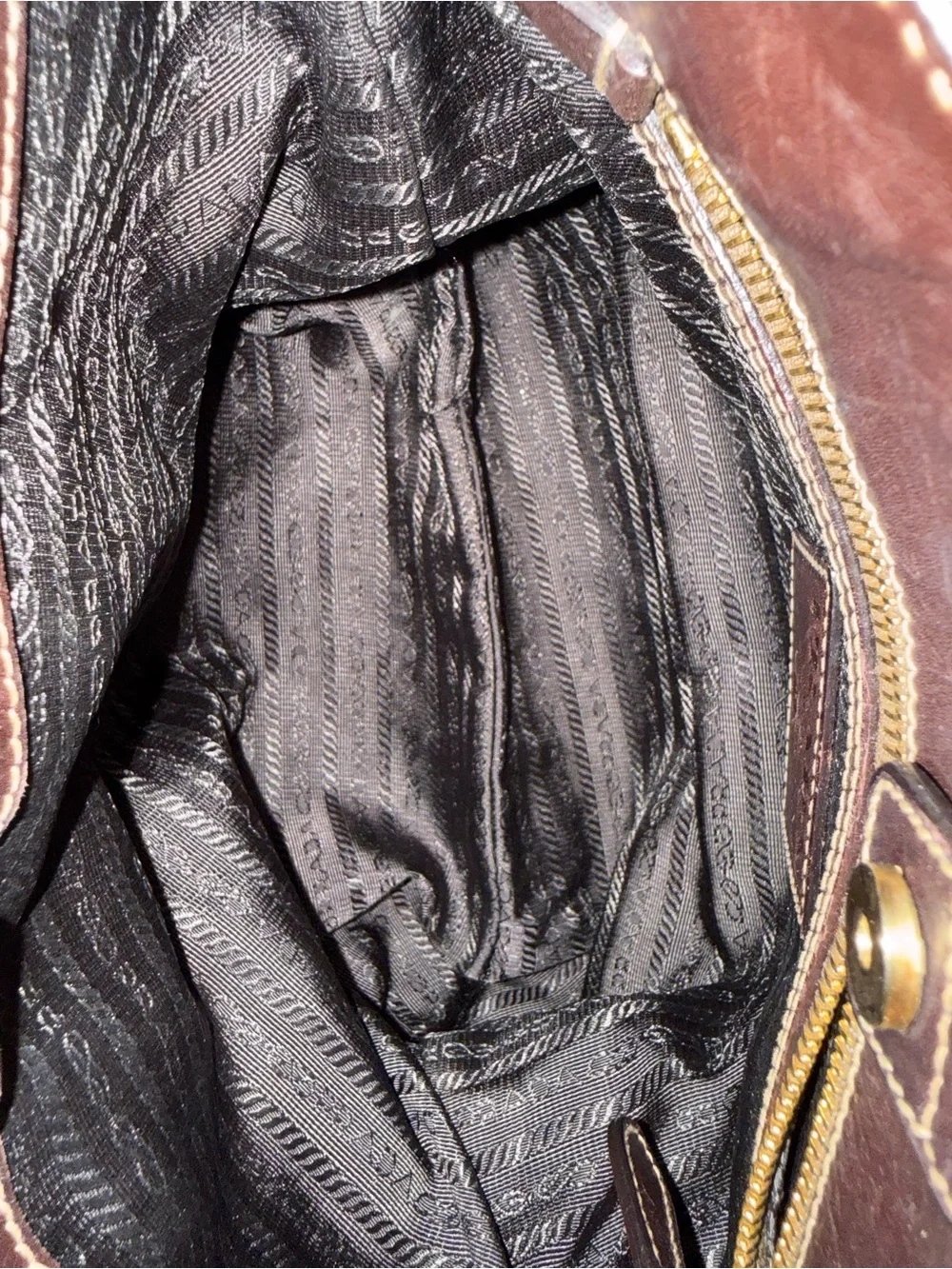 Prada Brown Canvas and Dark Brown Leather Crossbody Tote with Gold Hardware